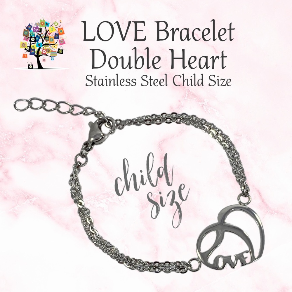 Double Heart Love Graphic Bracelet Child Size Stainless Steel